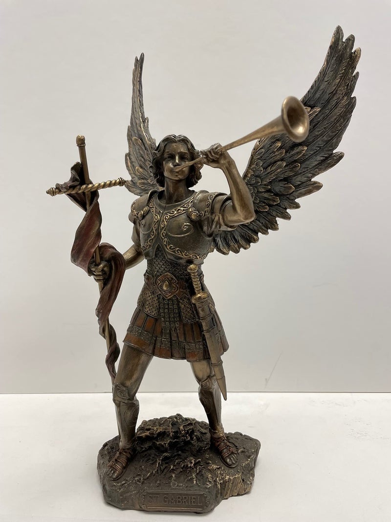Unicorn Studio 13 Inch Archangel - Saint Gabriel with Horn Cold Cast Bronze Figurine - Image 1
